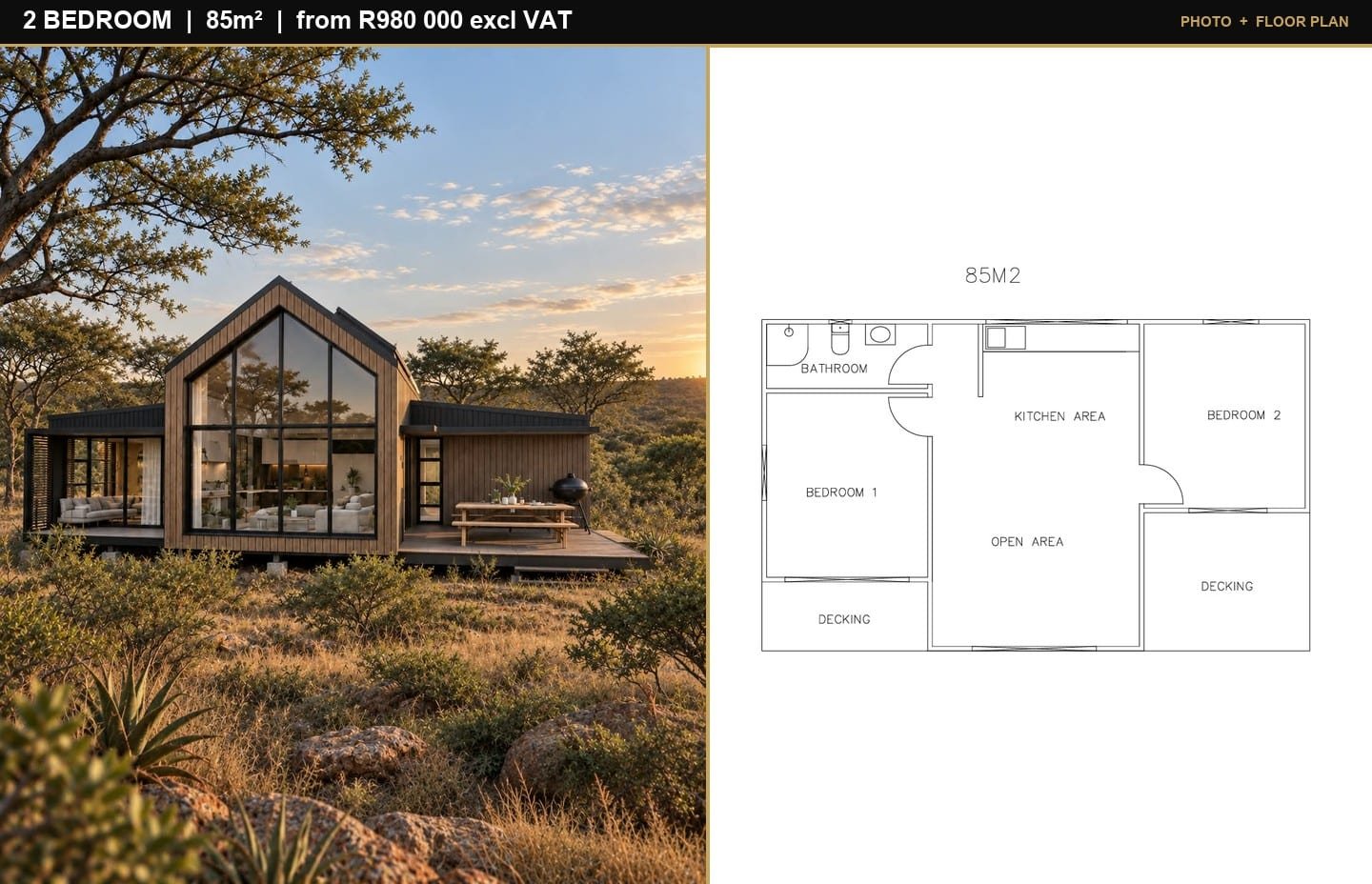 2 Bedroom Pod — photo and floor plan, 85m², South Africa